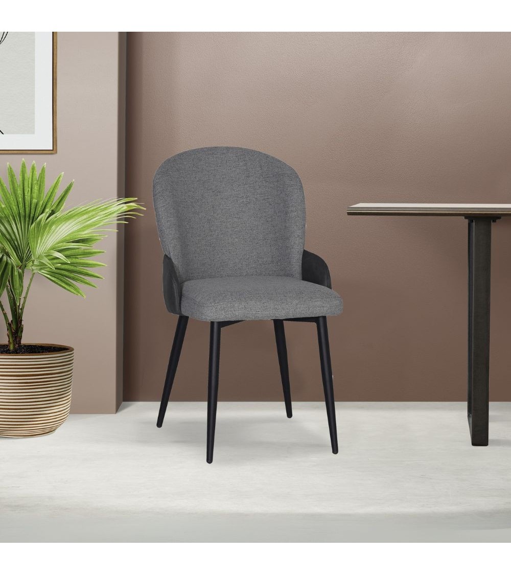 Sedia Simo in tessuto Nordic 16 grigio chiaro con dettaglio posteriore in nabuk Uras 10 antracite e gambe nere set 2 pezzi