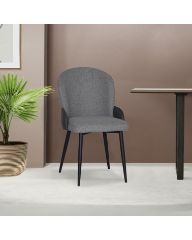 Sedia Simo in tessuto Nordic 16 grigio chiaro con dettaglio posteriore in nabuk Uras 10 antracite e gambe nere set 2 pezzi