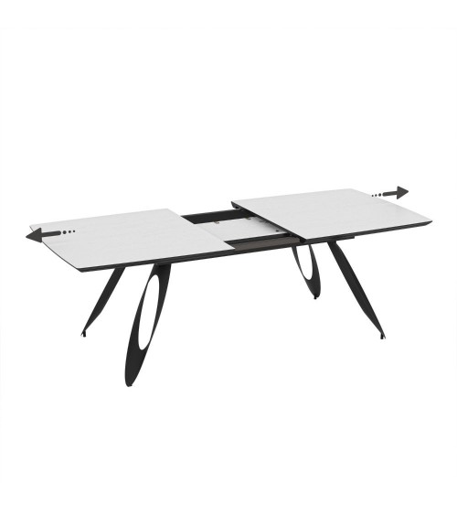 Tavolo allungabile Merkur con top bianco frassinato e gambe colore nero