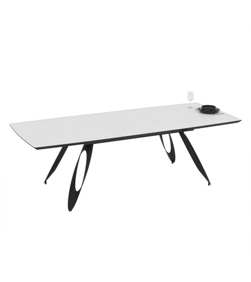 Tavolo allungabile Merkur con top bianco frassinato e gambe colore nero