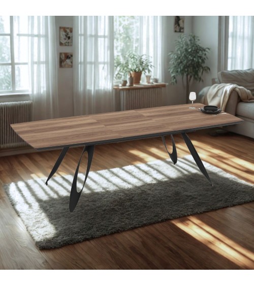 Tavolo allungabile Merkur con top rovere hazar frassinato e gambe colore nero