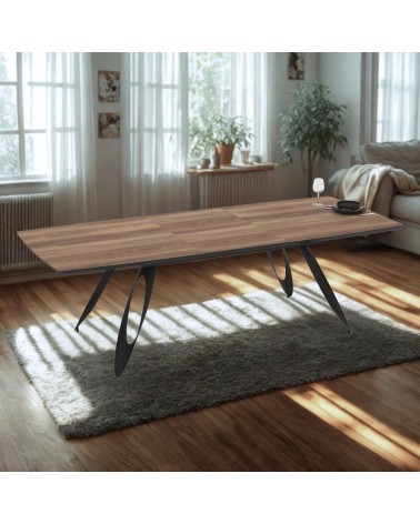 Tavolo allungabile Merkur con top rovere hazar frassinato e gambe colore nero