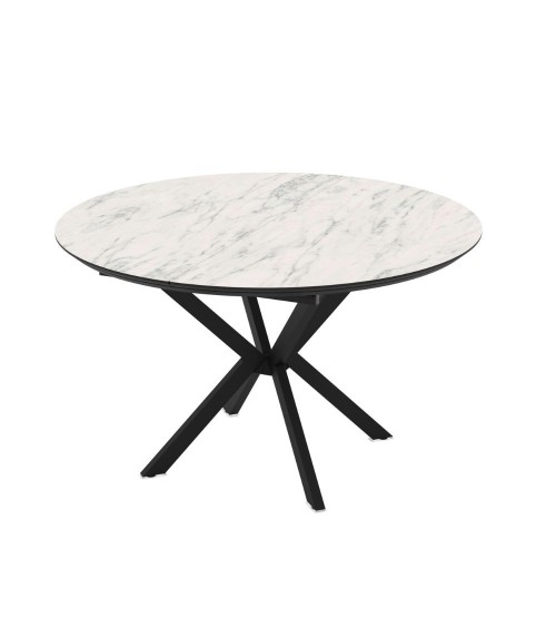 Tavolo allungabile Dobok con allunga 34 cm colore piano effetto marmo opaco e gambe in metallo nero