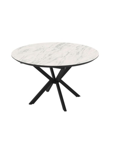 Tavolo allungabile Dobok con allunga 34 cm colore piano effetto marmo opaco e gambe in metallo nero