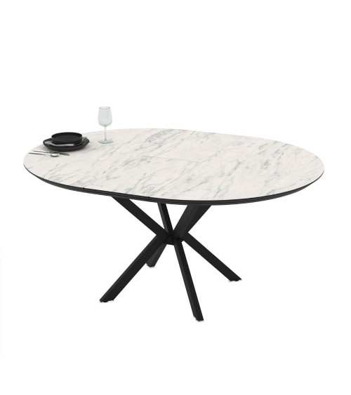 Tavolo allungabile Dobok con allunga 34 cm colore piano effetto marmo opaco e gambe in metallo nero