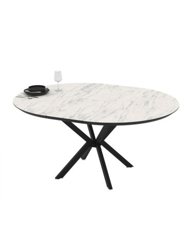 Tavolo allungabile Dobok con allunga 34 cm colore piano effetto marmo opaco e gambe in metallo nero