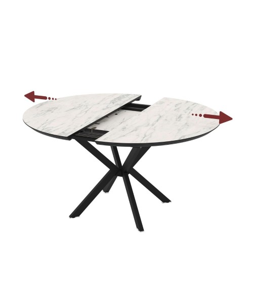 Tavolo allungabile Dobok con allunga 34 cm colore piano effetto marmo opaco e gambe in metallo nero