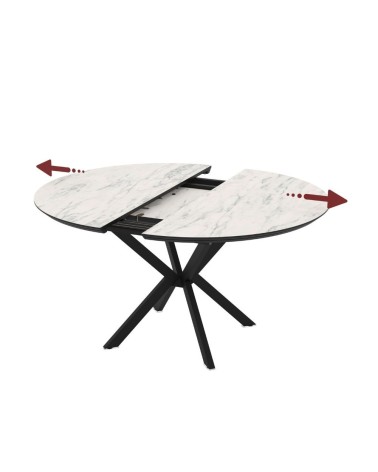 Tavolo allungabile Dobok con allunga 34 cm colore piano effetto marmo opaco e gambe in metallo nero