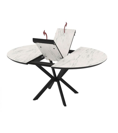Tavolo allungabile Dobok con allunga 34 cm colore piano effetto marmo opaco e gambe in metallo nero