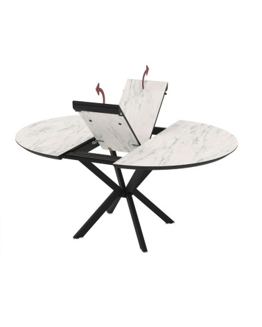 Tavolo allungabile Dobok con allunga 34 cm colore piano effetto marmo opaco e gambe in metallo nero