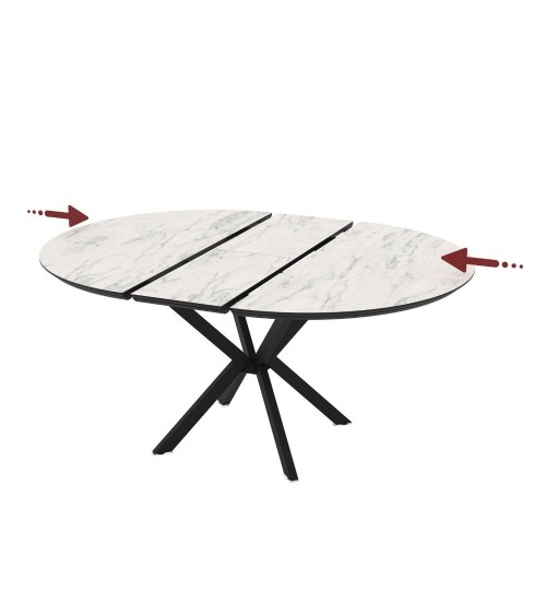 Tavolo allungabile Dobok con allunga 34 cm colore piano effetto marmo opaco e gambe in metallo nero