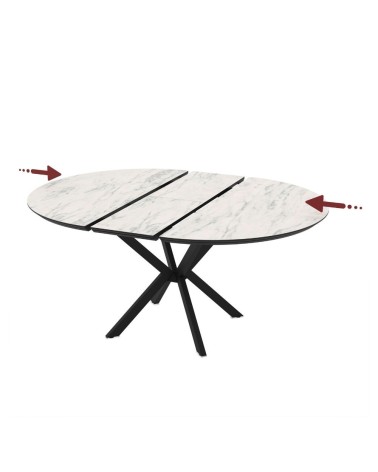 Tavolo allungabile Dobok con allunga 34 cm colore piano effetto marmo opaco e gambe in metallo nero