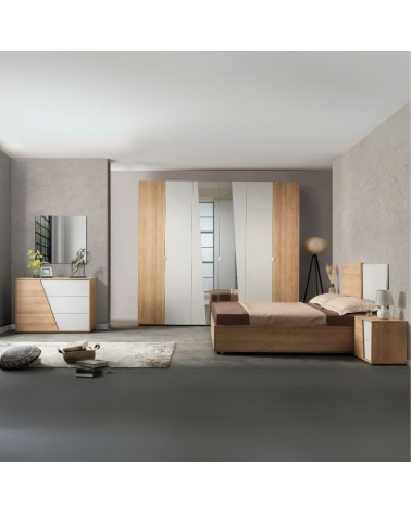 Camere da letto Fadri colore calce grigio chiaro e rovere miele