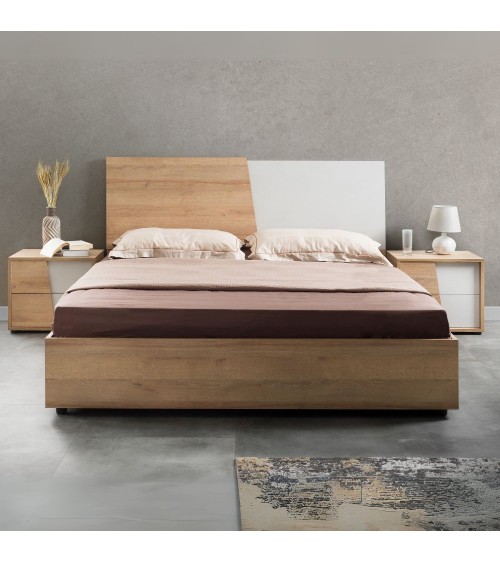 Camere da letto Fadri colore calce grigio chiaro e rovere miele