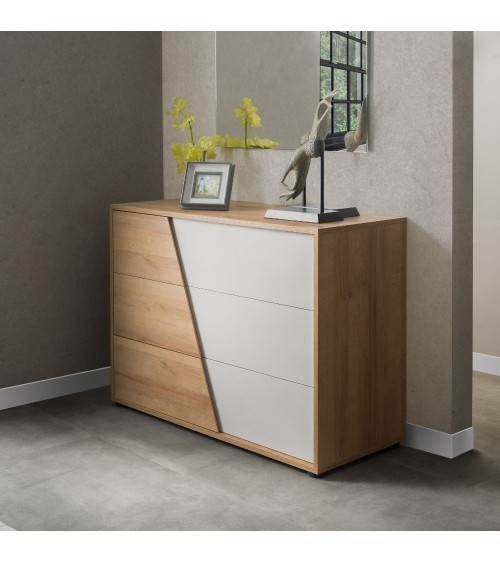 Camere da letto Fadri colore calce grigio chiaro e rovere miele