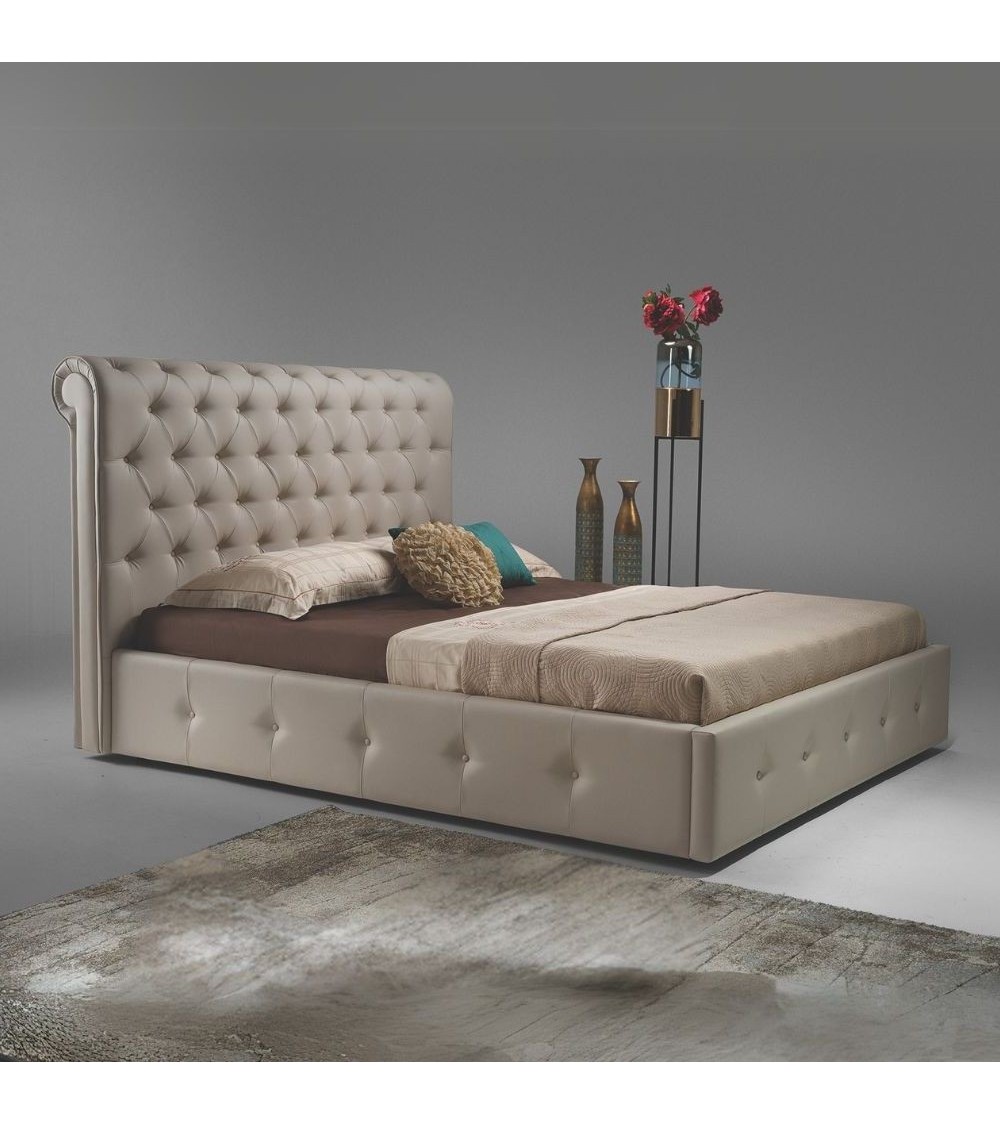 Letto matrimoniale imbottito Peninsula con contenitore in ecopelle tortora