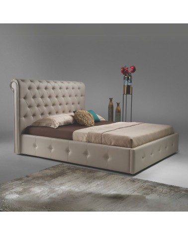 Letto matrimoniale imbottito Peninsula con contenitore in ecopelle tortora