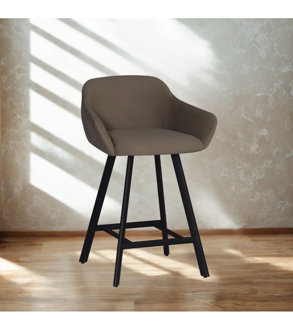 Sgabello Mey in tessuto Anka 06 tortora con gambe in metallo nere
