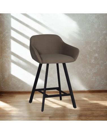 Sgabello Mey in tessuto Anka 06 tortora con gambe in metallo nere