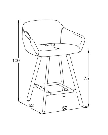Sgabello Mey in tessuto Anka 06 tortora con gambe in metallo nere