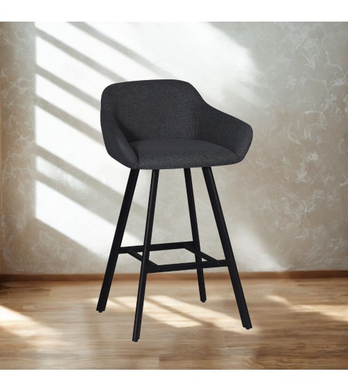 Sgabello Mey in tessuto Nordic 18 grigio scuro con gambe in metallo nere