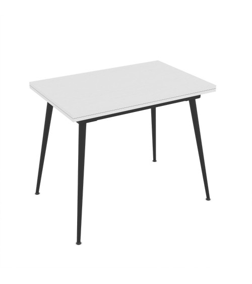 Tavolo girevole allungabile Lilis con piano colore bianco frassinato e gambe in metallo nere