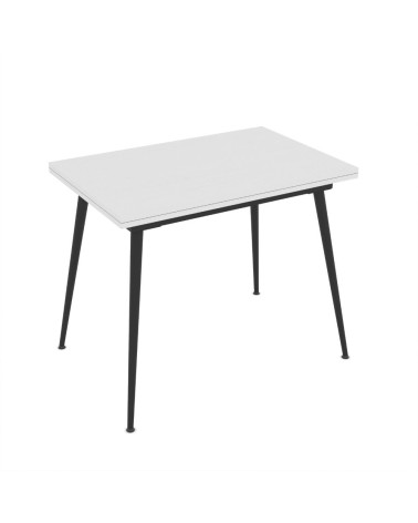 Tavolo girevole allungabile Lilis con piano colore bianco frassinato e gambe in metallo nere