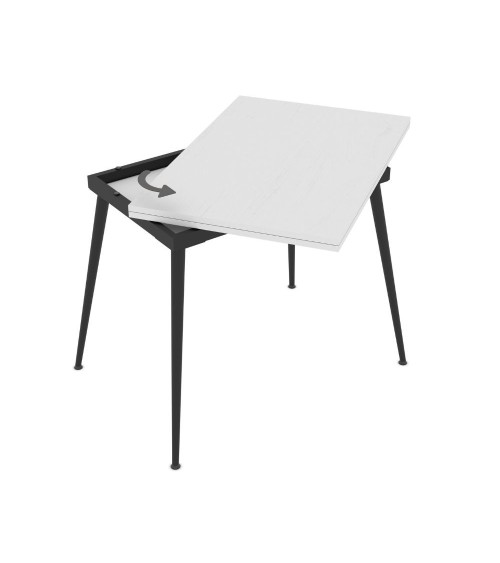 Tavolo girevole allungabile Lilis con piano colore bianco frassinato e gambe in metallo nere