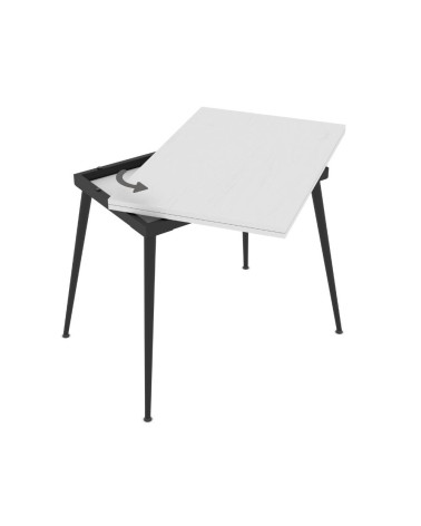 Tavolo girevole allungabile Lilis con piano colore bianco frassinato e gambe in metallo nere