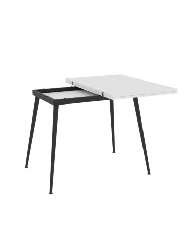 Tavolo girevole allungabile Lilis con piano colore bianco frassinato e gambe in metallo nere