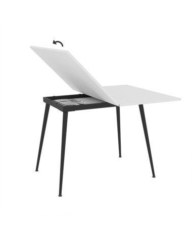 Tavolo girevole allungabile Lilis con piano colore bianco frassinato e gambe in metallo nere