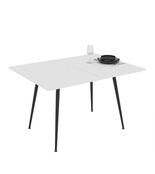 Tavolo girevole allungabile Lilis con piano colore bianco frassinato e gambe in metallo nere