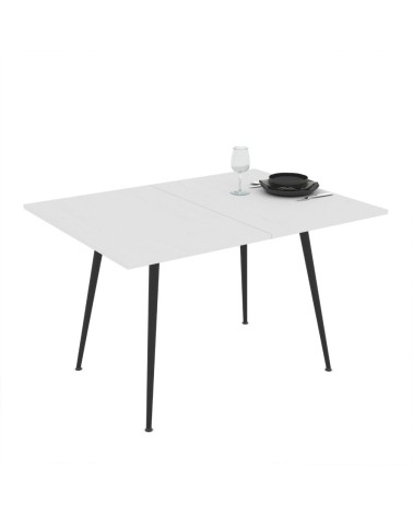 Tavolo girevole allungabile Lilis con piano colore bianco frassinato e gambe in metallo nere