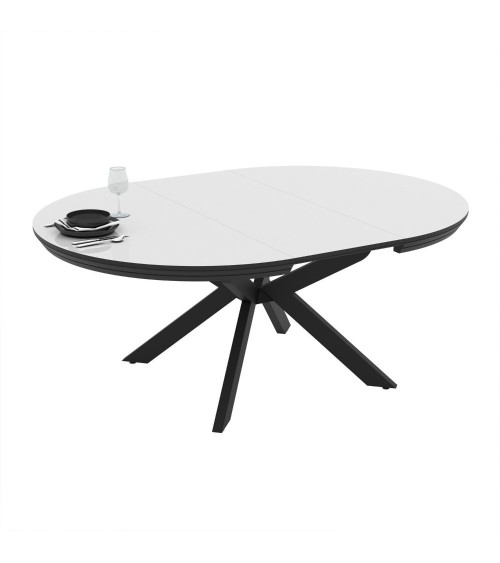 Tavolo allungabile Meli con piano bianco lucido con gambe nere