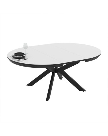 Tavolo allungabile Meli con piano bianco lucido con gambe nere