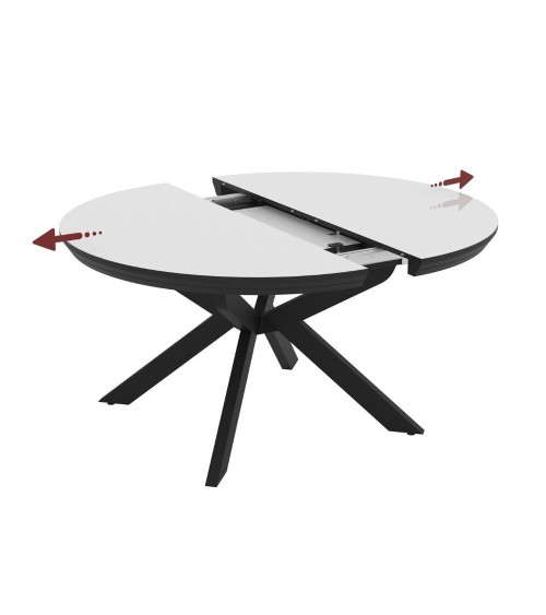 Tavolo allungabile Meli con piano bianco lucido con gambe nere