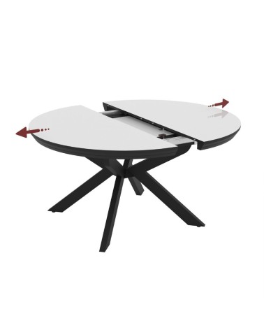 Tavolo allungabile Meli con piano bianco lucido con gambe nere