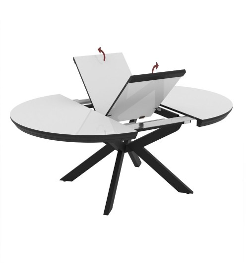 Tavolo allungabile Meli con piano bianco lucido con gambe nere