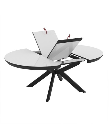 Tavolo allungabile Meli con piano bianco lucido con gambe nere