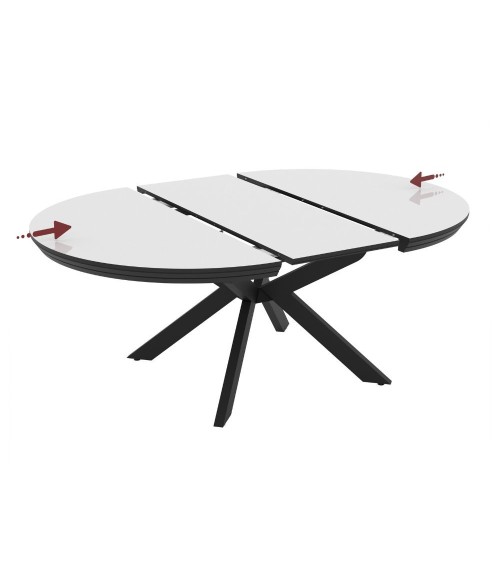 Tavolo allungabile Meli con piano bianco lucido con gambe nere
