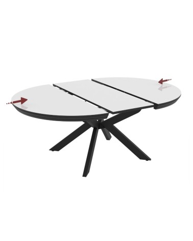 Tavolo allungabile Meli con piano bianco lucido con gambe nere