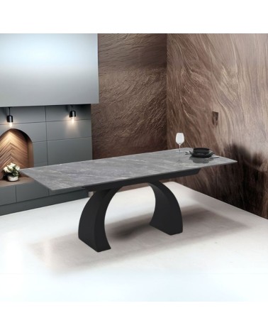 Tavolo allungabile Libra con piano in ceramica effetto marmo grigio e gambe nere