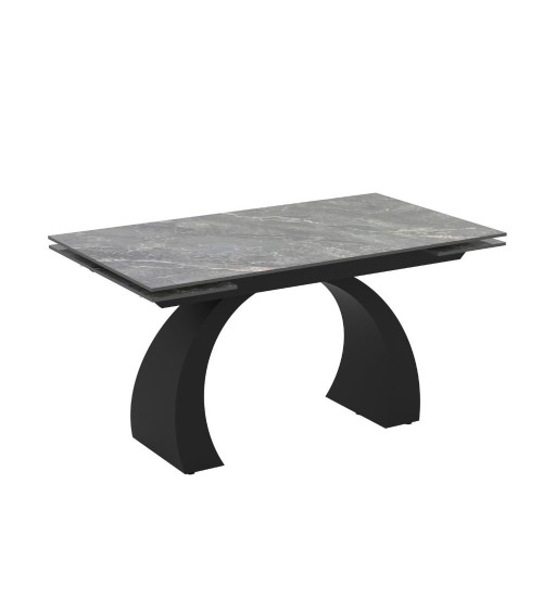 Tavolo allungabile Libra con piano in ceramica effetto marmo grigio e gambe nere