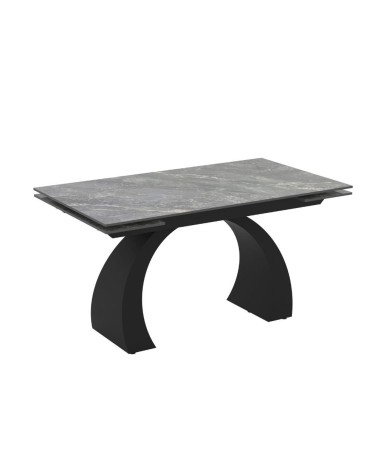 Tavolo allungabile Libra con piano in ceramica effetto marmo grigio e gambe nere