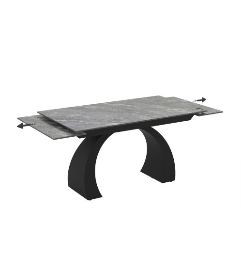 Tavolo allungabile Libra con piano in ceramica effetto marmo grigio e gambe nere