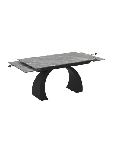 Tavolo allungabile Libra con piano in ceramica effetto marmo grigio e gambe nere