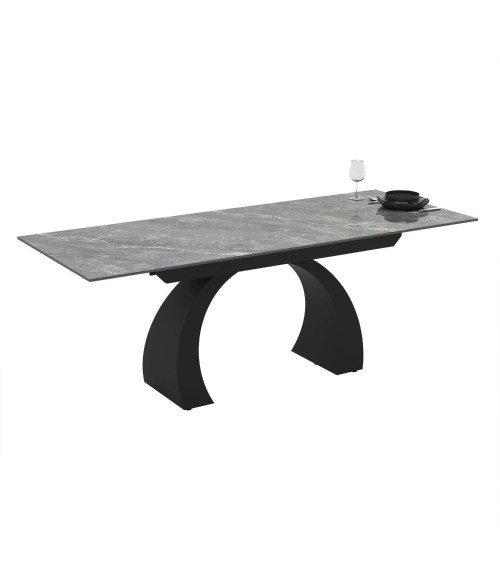 Tavolo allungabile Libra con piano in ceramica effetto marmo grigio e gambe nere