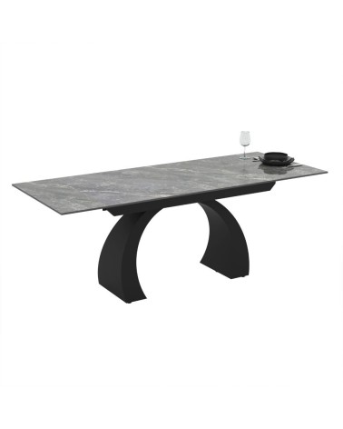 Tavolo allungabile Libra con piano in ceramica effetto marmo grigio e gambe nere