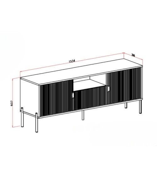 Porta tv Lotus 2 ante effetto cannettato colore cashmere con piedi e maniglie nere