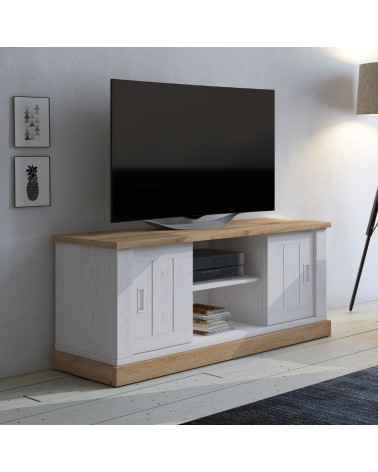 Porta tv Anthony III con 2 ante scorrevoli e vani a giorno colore rovere wotan e anderson pine stile shabby